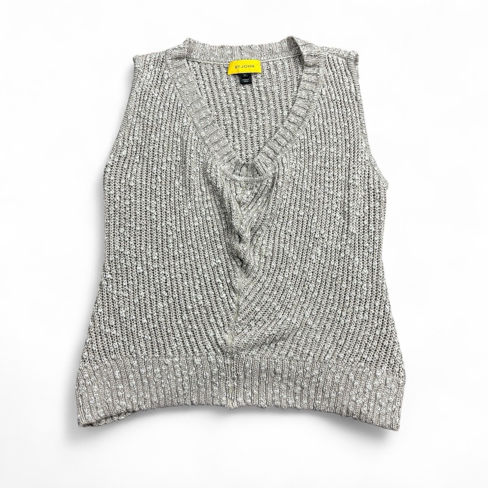St.‎ John Sweater Vest Women's XL Gray Chunky Knit Pullover Sleeveless